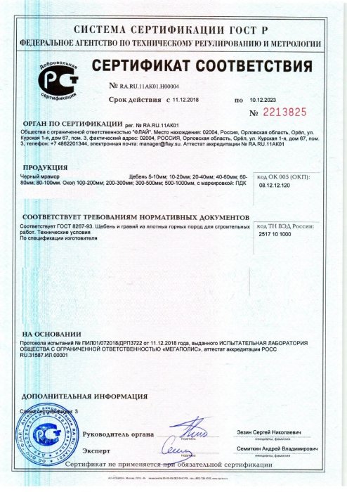 Сертификат на черный мрамор в Борисоглебске 